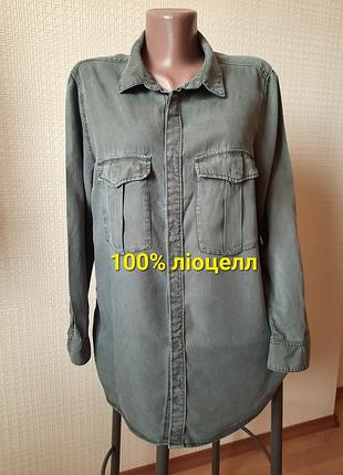 Рубашка h&amp;m 100% лиоцелл хаки оливковое р. 42 рубашка милитари сафари