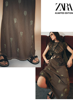 Макси-юбка zara limited edition из коллекции the boho collection aw25