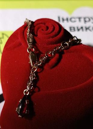 Браслет з червоного золота з акцентною підвіскою💎 гранатовою краплею - гранатовий браслет