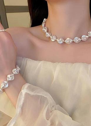 💎 стильный комплект украшений с перлами 💎 ✨ элегантный набор: ожерелье + браслет