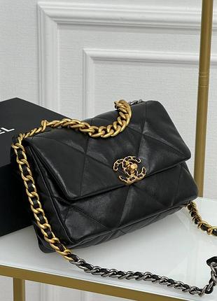 Сумка пуф кожаная черного цвета люкс качество с фурнитурой золото
