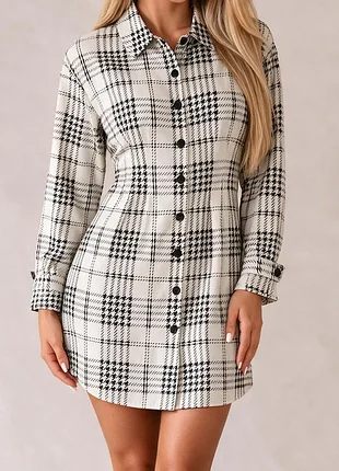 Платье-рубашка женское короткое в клетку 👗 приталенный крой и складки 🏷️ plaid shirt dress ⚡ стильное платье рубашка осень