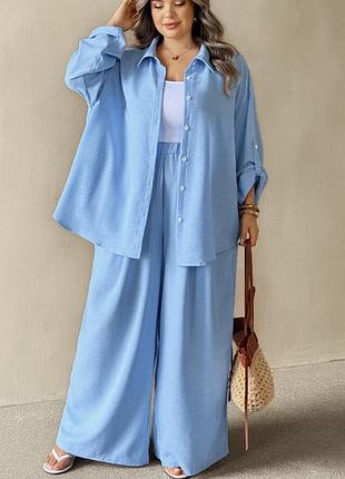 Нові літні штани палаццо shein curve (розмір 54-56, 4xl) світло-блакитні