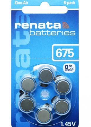 Батарейки для слухового апарату renata za675.dp6 0%hg (pr44) 1х6 шт.