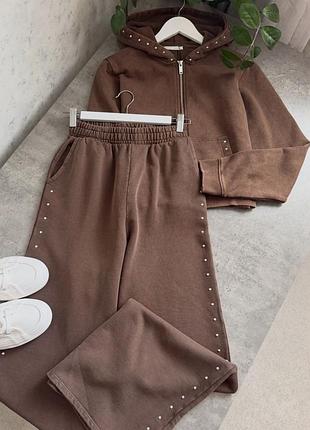 Крутий костюм zara палаццо, спортивний, зіп худі, варений, виварений ефект