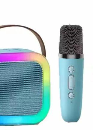 Набор детский караоке два беспроводных микрофона/колонка rgb подсветки bluetooth синий