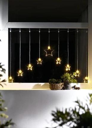 Светодиодная led-гирлянда livarno home штора со звездами 9 led 1,20 м прозрачная livarno