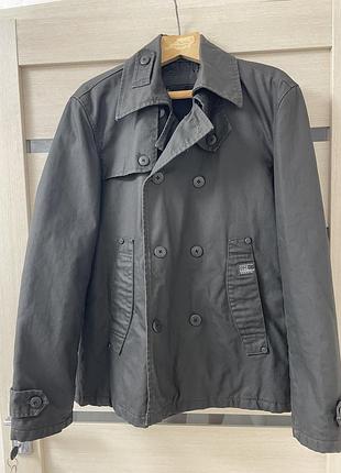 Чоловічий двобортний тренч/піджак графітового кольору 100% cotton, xl