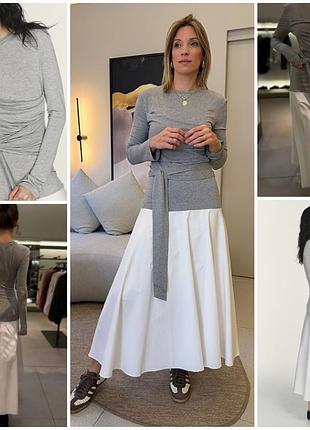 Zara стильное комбинированное платье миди с драпировкой. очень круто смотрится на фигуре.