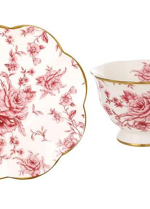 Чайный фарфоровой набор pink roses, 6 чашек 220 мл, 6 блюдец