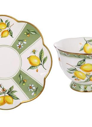 Чайный фарфоровой набор lemon garden, 6 чашек 220 мл, 6 блюдец