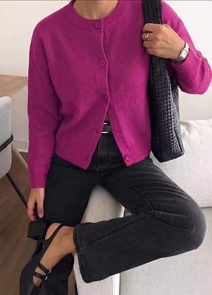 Кардиган 70% шерсть 20% ангора колір фуксія xl-xxl