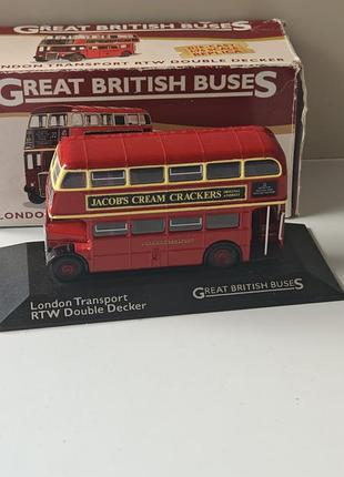 Коллекционная металлическая модель двухэтажного лондонского автобуса london transport rtw double decker в масштабе 1:76 из серии great british buses