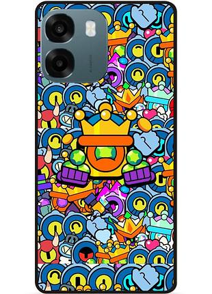Силиконовый бампер чехол для oppo a6 стикеры бравл рико brawl