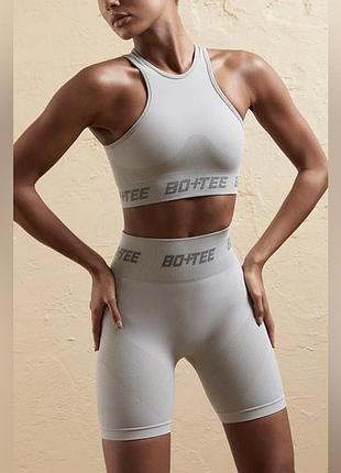 Bo+tee  женский спортивный комплект шорты велосипедки+кроп топ бра
