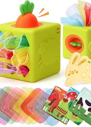 Іграшка hahaland baby tissue box, від 6 до 12 місяців, іграшка монтессорі 6-в-1 з гофрованим папером, дзеркальцем та прорізувачем