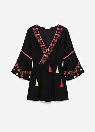 Черный пляжный комбинезон river island с вышивкой и кисточками, размер (uk 10 / eur 36)