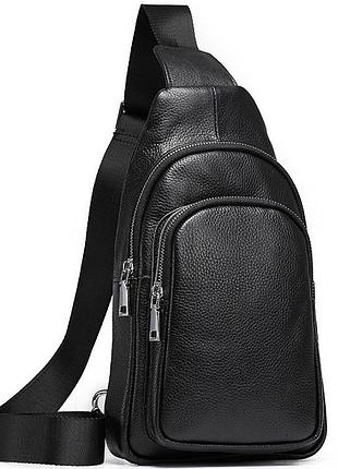 Слінг шкіряний чоловічий на плече чорний tiding bag th-73583