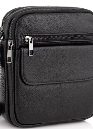 Кожаная мужская сумка через плечо черная tiding bag 4134a