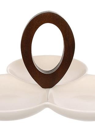 Менажница с древесной ручкой, 3 секции, 24*23*13см, natural serving cream