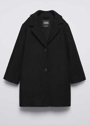 Пальто чорне для дівчинки zara 55% вовна, 120 зріст (122 см)