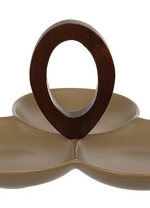 Менажница с древесной ручкой, 3 секции, 24*23*13см, natural serving grey