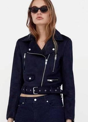 Замшева жіноча байкерська куртка, косуха zara