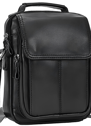 Сумка-барсетка чоловіча через плече шкіряна гладка чорна tiding bag td-69291