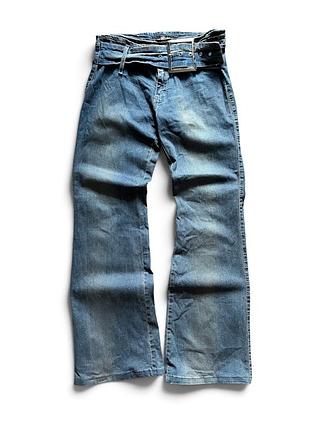 Сині джинси bootcut з поясом y2k клеш