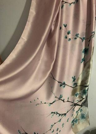 Нежный длинный палантин шарф с принтом сакуры (87х180 см) / silk feeling
