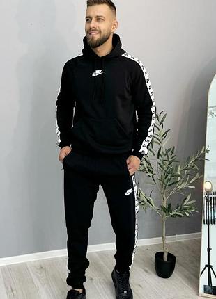 Спортивный костюм мужской черный зимний nike на флисе — теплый костюм с капюшоном l