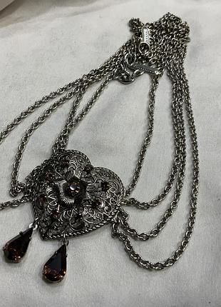 🤎✨🔗 винтажное филигранное колье сердце с кристаллами и подвесками vintage multi-strand filigree heart choker 👑 🖤