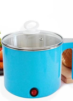 Маленькая кастрюля электрическая "cooking pot ys-402" 600w, голубая дорожная электрокастрюля на 1.5 л