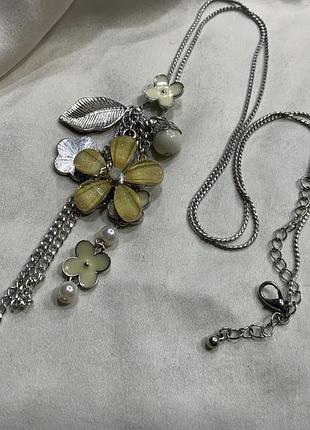 🌼💛🍃 нежное цветочное колье-сотуар с эмалью бусинами и листочком flower pendant 🌸🌿🔗