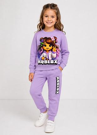 Детский костюм для девочки roblox (свитшот и штаны), сиреневый, 98-104