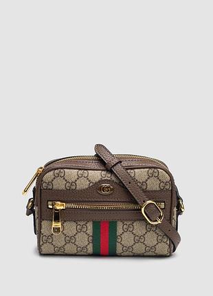 💎 gucci beige/ebony gg supreme canvas and leather mini ophidia crossbody bag
