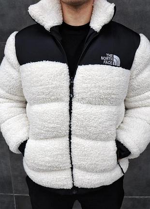 Модная мужская зимняя куртка черно белого цвета the north face sherpa качественная без капюшона