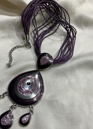 💜 🖤 🧿 винтажный авторский подвес-амулет «око» с фиолетовой эмалью на текстильных шнурках (2000-ни / y2k)  🔮💜✨