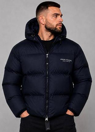 Пуховик зимовий чоловічий темно-синій armani exchange! пуховик зимний мужской armani! куртка пуховик зимняя мужская ! размеры s, m, l, xl!