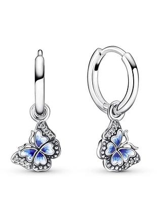 Сережки pandora "блакитні метелики" 290778c01