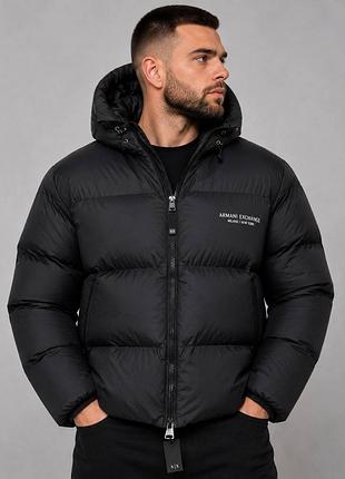 Пуховик зимовий чоловічий чорний armani exchange! пуховик зимний мужской armani! куртка пуховик зимняя мужская ! размеры s, m, l, xl!
