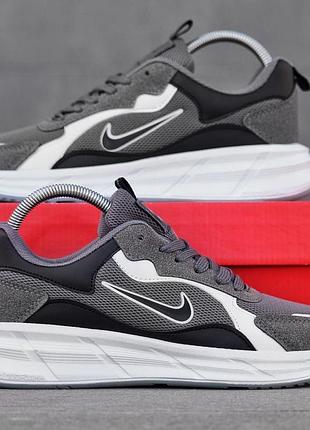 Чоловічі кросівки nike racer сірі легкі фірмові кроси сіточка для заняття спортом найк рейсер круте взуття із шкіри та замші