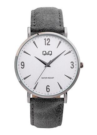 Чоловічий годинник q&q qb40j504y fashion тонкий корпус ремінець з екошкіри водозахист 30 м білий циферблат