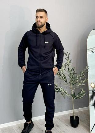 Спортивный костюм мужской синий зимний nike на флисе — теплый костюм с капюшоном xxl