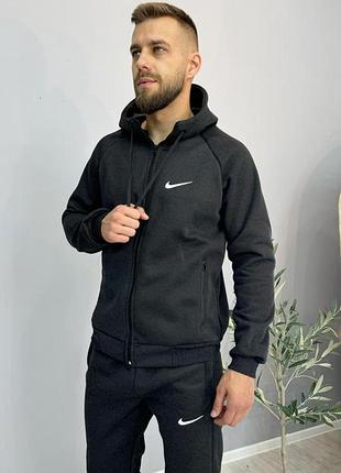 Спортивный костюм мужской графит зимний nike на флисе — теплый костюм с капюшоном m