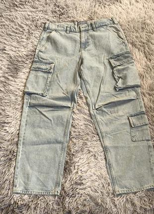 Джинсы карго cropp denim wide leg w32 l32 светлый деним