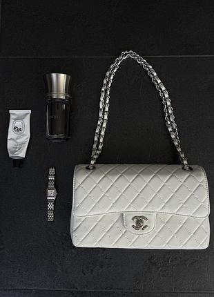 Chanel classic 2.55 medium double flap bag white [[коробка магніт]]