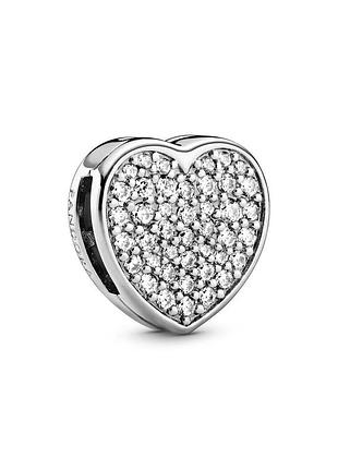 Серебряный шарм пандора "сердце pave" 798684c01