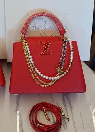 Сумка louis vuitton capucines east-west medium premium червоний з перлами
