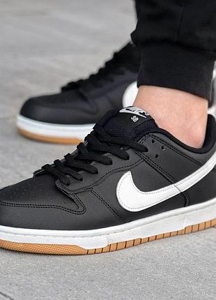Кроссовки мужские демисезонные nike dunk low черно белые универсальные молодежные кроссы из кожи высокого качества найк данк лоу